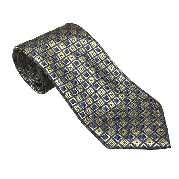 ALEXANDER JULIAN - COLOURS Blue Green Checkerboard Geometric Tie 58x3.5 NWOT - Picture 1 of 3